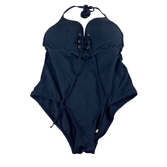 Nip Tuck One Piece Swimsuit Women’s Sz 6 US Black Laced Lattice Front Plunge - Picture 2 of 8